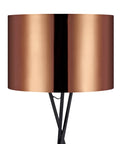 Modern Tripod Floor Lamp With Copper Drum Shade In Black Metal Finish For Living Room, Bedroom Or Office close-up view