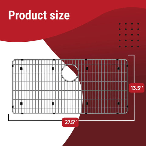 Heavy Duty Stainless Steel Sink Protector Grid For Kitchen Sink 27.5 By 13.5 Inches size detail with drain cutout