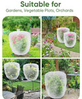4 Pack Garden Netting Pest Barrier With Drawstring installed over plants in garden and patio settings to protect crops.