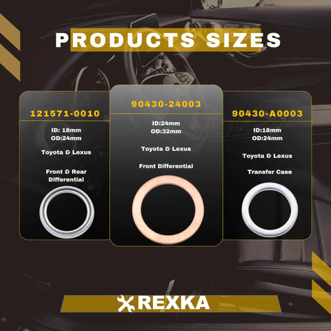 Transfer And Differential Service Gasket Kit For Toyota And Lexus Rigs Including 4Runner Land Cruiser Tundra Tacoma FJ Cruiser Highlander RAV4 Sequoia Sienna 24 Piece Kit With Crushable Oil Drain Plug Gaskets Pro Grade Quality product sizes chart