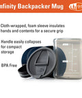 Lightweight Neoprene Backpacker Mug For Camping And Backpacking 17 Oz Spill Resistant Sip It Lid Ultralight Camp Cup