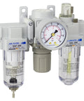 Compact Mini Pro Grade Compressed Air Filter Regulator Lubricator Combo One Quarter Inch NPT With Poly Bowl And Gauge
