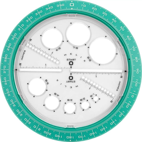 All-In-One Angle And Circle Maker With Integrated Circle Templates And 360 Degree Rotation, 6 Inch And 15 Cm Size, Beveled Edges, Slot Guides, Inside Rotating Disk, Assorted Colors, Protractor And Compass Hybrid Tool, top view