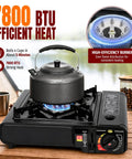 Dual Fuel Camping Stove Run On Butane Or Propane, Portable Outdoor Cooking Gear With Included Propane Adapter Hose And Carrying Case