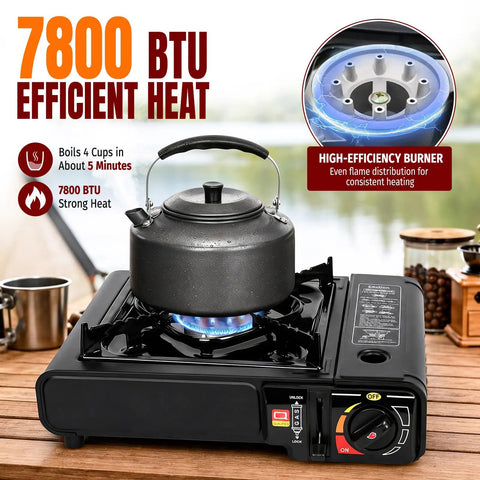 Dual Fuel Camping Stove Run On Butane Or Propane, Portable Outdoor Cooking Gear With Included Propane Adapter Hose And Carrying Case