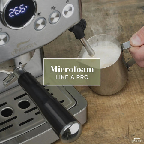 Game Changing 20 Bar Espresso Machine With Sleek Stainless Steel Build And Rapid Steam Milk Frother For Killer Lattes And Creamy Cappuccinos At Home Featuring Hassle Free Temperature Settings And Spacious Tank with milk frothing spout.
