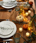 Table setting with Battery Operated Flameless LED Tea Lights With Remote Control 12 Pack Warm White Votive Candles for decor.