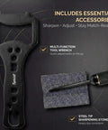 Multi-function tool wrench and sharpening stone from Six Pack Knurled Brass Darts With Steel Tips And Aluminum Shafts In An EVA Case