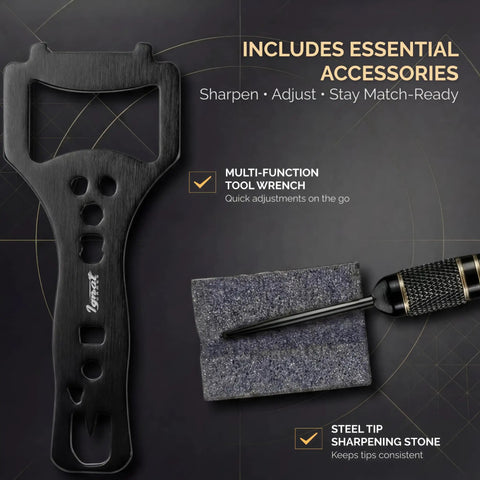Multi-function tool wrench and sharpening stone from Six Pack Knurled Brass Darts With Steel Tips And Aluminum Shafts In An EVA Case
