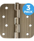 Built Thick Steel Interior Door Hinges Four Inch Antique Brass Finish Three Pack With Removable Pin, close-up view of hinge.