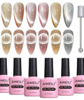 Cat Eye Gel Nail Polish Set HEMA Free Cruelty Free Vegan Soak Off UV LED Gel Manicure Kit For DIY Nail Art 6 Colors 10ml Bottles
