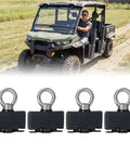 Heavy Duty UTV ATV Tie Down Anchor Kit Four Pack with stainless steel mounts for securing loads on a Can Am utility vehicle.
