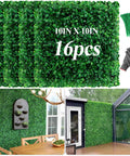 Sixteen 10 By 10 Inch Artificial Grass Wall Panels Pack Includes UV Resistant Boxwood Faux Greenery for fences and decor
