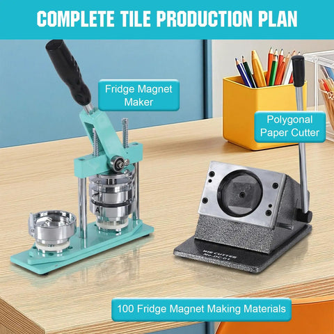Photo Magnet And Badge Maker Kit With Press, Cutter, And 100 Magnetic Badge Sets For Easy Home Or Small Biz Projects