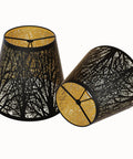 Clip On Chandelier Lamp Shades Set Of 2 For Candelabra Bulbs Black Metal Barrel Style With Dope Tree Pattern 4 x 7 x 6 Inch