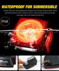 Close-up of submersible Two Pack LED Trailer Heavy Duty Light Kit With Halo Glow Ring, showing waterproof design and IP68 rating.