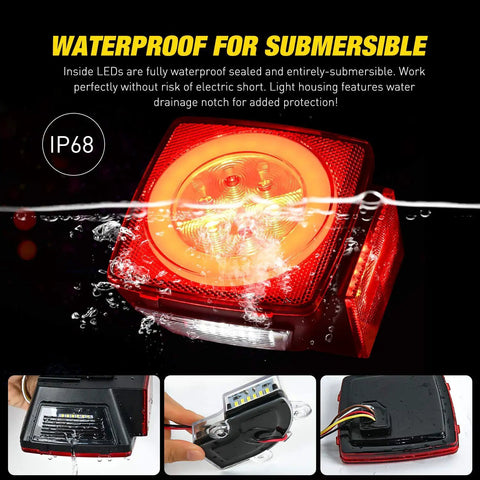 Close-up of submersible Two Pack LED Trailer Heavy Duty Light Kit With Halo Glow Ring, showing waterproof design and IP68 rating.