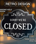 Open And Closed Business Sign 11x8 Inch Dibond Weatherproof Come In Or Closed Sign with rope hanging in window