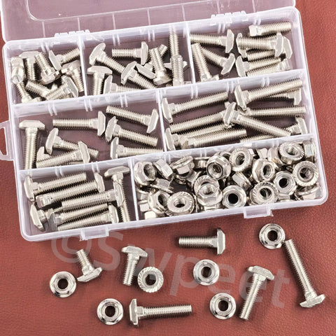 European 40 Series M8 Drop In Bolts And Nickel Flange Nuts Kit 120 Pieces T Slot Hardware Set in organizer box