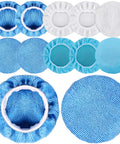 Twelve Piece Set Of Five To Six Inch Car Polisher Bonnets Microfiber Polishing Covers Waxer Bonnets Buffing Pads With Elastic Stretch Fit For Auto Detailing And Waxing, assorted blue and white covers