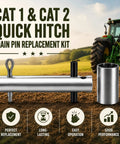 Easy Change Quick Hitch Main Pin Kit For 3 Point Tractors Cat 1 And Cat 2, Fits 7/8 Inch Ball Ends On Cat 1 Lift Arms And Includes Bushings To Adapt 1-1/8 Inch Ball Ends For Cat 2, Fast Install, Durable Steel, quick hitch main pin and bushing kit