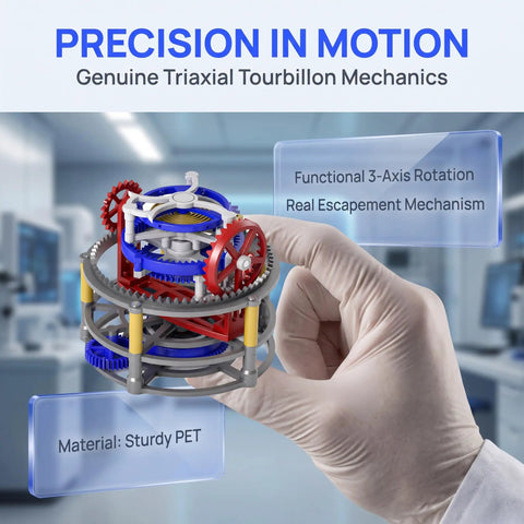 3D Printed Tri Axis Tourbillon Gear Transmission Model For STEM Education Ideal For Classrooms And Gearheads Demonstrates Coordinated Three-Axis Movement Realistic Mechanical Display Durable PET Construction For Education And Display, hand-held