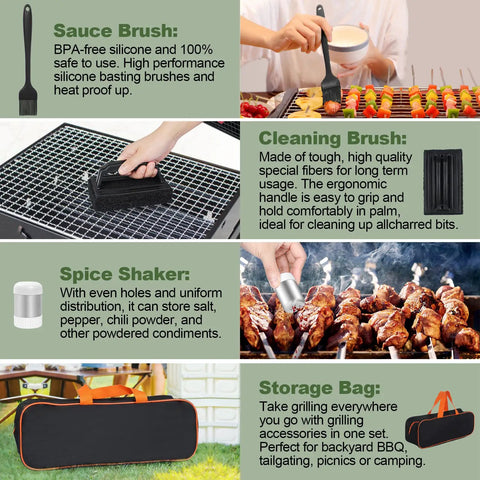 Silicone sauce brush and cleaning brush from 35 Piece Griddle Gear Kit For Flat Top Grills Including Long Griddle Spatula And Slotted Spatula