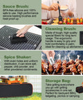 Ultimate 18 Piece Griddle Gear Kit For Flat Top Grills including basting brush, cleaning brush, spice shaker, and storage bag