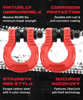 Beefy Off Road Recovery Shackles With Anti Theft Lock 80k Lbs Strength 40 Tons For Tow Strap Or Winch Line D Rings And Uber Lock Security Pin Red 2 Pack