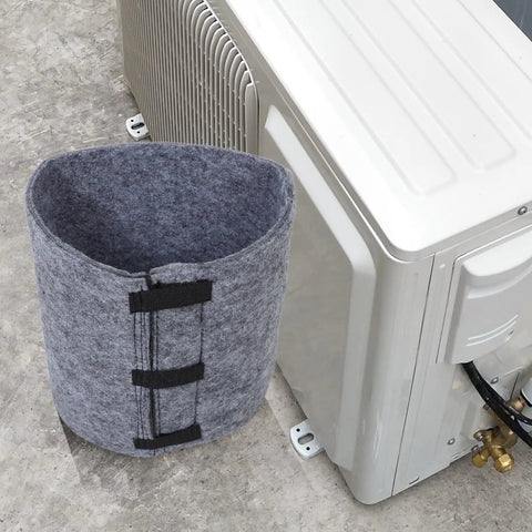 Self Adhesive Soundproof Foam Boards For Ac Compressor Units With Thick Sponge Noise Reduction Blanket For Outdoor Ac Soundproofing No Sweat Install and Solid Noise Stopping Power next to grey felt noise barrier.