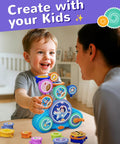 Child playing with Gear Building Toys For Kids Electric And Manual Construction Set with adult, colorful gears on table.