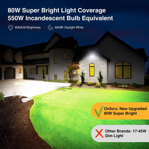 Rugged 80W Dusk To Dawn Outdoor Flood Lights Pumping Out 8000 Lumens IP65 Waterproof 3 Adjustable Heads 6500K Cool White LED Security Bulb For Garage Patio And Yard