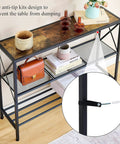 Hella Sturdy Industrial Console Table With Three Tier Open Shelving Slick Black Metal Frame And Rustic Brown Wood Top showing anti-tip design.