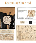 3D Wooden Gear Puzzle Box For Adults And Teens 14 And Up, Laser Cut Mechanical Model Kit Treasure Box With 158 Pieces, box parts and instructions