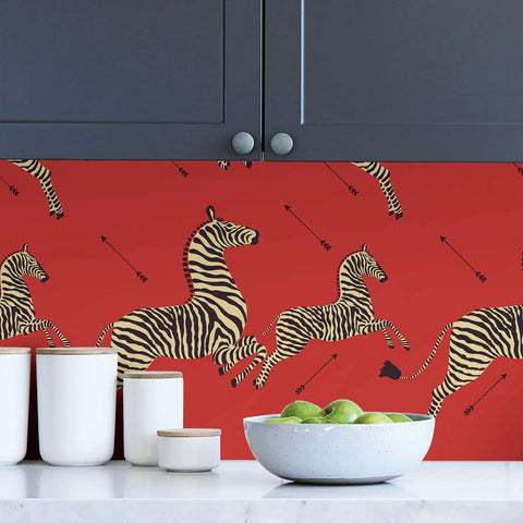 Red Zebra Safari Peel And Stick Wallpaper With Removable Self Adhesive Wall Covering For Bedrooms and Living Rooms Easy Apply