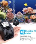 Submersible Fountain Pump 160 GPH 10W displayed near aquarium with fish and colorful corals