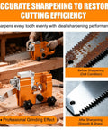 Manual Chain Saw Sharpener Kit With Hand Crank Portable Sharpener for Household Chainsaw Chains in use on workbench