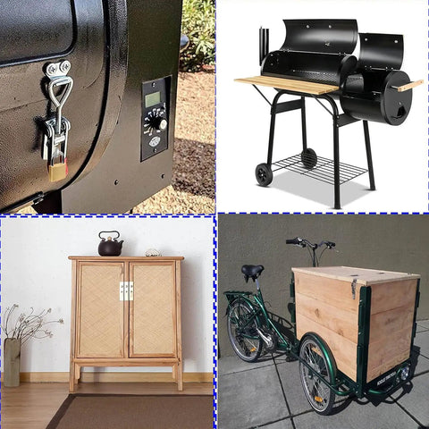 Beefy Four Pack Heavy Duty Toggle Latch Clamps With Lock Hook 1320 Lb Capacity on various applications: smoker, cabinet, cargo bike