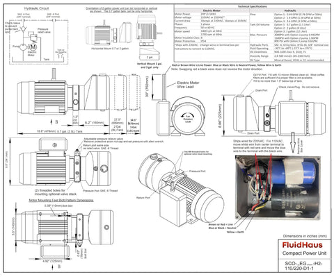 No Nonsense Workhorse 2 HP Hydraulic Power Unit Single Phase Pump Pack 3000 Psi High Pressure With 0.7 Gallon Tank schematic diagram.