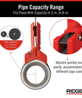 Straplock 7 Inch Strap Wrench Pipe Handle With Locking Design showing 3 to 8 inch pipe capacity and high visibility red finish