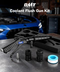 Premium Heavy Duty Coolant Flush Gun Radiator Cleaning Kit with black handle and accessories on a work surface.