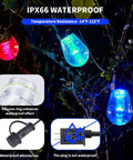 Outdoor String Lights 50 Feet For Patio With 20 Dimmable RGBW LED Bulbs IP66 Waterproof And Shatterproof lit in rain