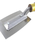 Smooth As Butter Veneer Saw Featuring A Razor Sharp 15 TPI Dual Sided Blade For Dead On Inlay Work And Easy Center Cuts, Chunky Walnut Handle, Absolute Shop Staple close-up view of the dual-sided blade with chunky walnut handle.