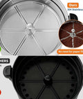 Comparison of coffee urn baskets showing 304 stainless steel vs plastic with paper filter options for a coffee maker.