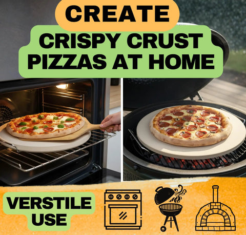 Ultimate 16 Inch Pizza Stone Set With Handles For Oven Or Grill Cordierite Round Stone Plus Wood Pizza Peel And Cutter Baking Stone For Bread And Pizza Making Kit Accessories Gifts For Food Lovers in oven and grill use.