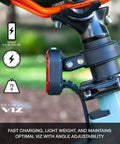Hardwired 150 Lumen E Bike Taillight With 6 Modes for Class 1 2 3, mounted on bike seatpost, showing voltage and weight