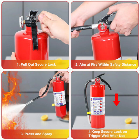 Steps for using a Heavy Duty 5 Lb Abc Dry Chemical Fire Extinguisher With Wall Mount 2A 10B C Rated for safety.
