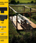 Beefy Pergola Bracket Kit 2 Pack 3 Way T Shaped Wood Brackets For Six By Six Lumber with screws, assembled outdoor structure