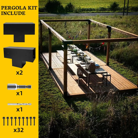 Beefy Pergola Bracket Kit 2 Pack 3 Way T Shaped Wood Brackets For Six By Six Lumber with screws, assembled outdoor structure