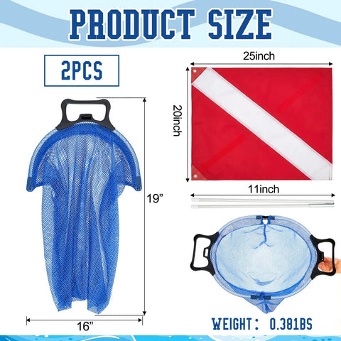Two Pack Lobster Clam Mesh Dive Bags With Dive Flags 20 By 24 Inches Catch Bags size and weight details